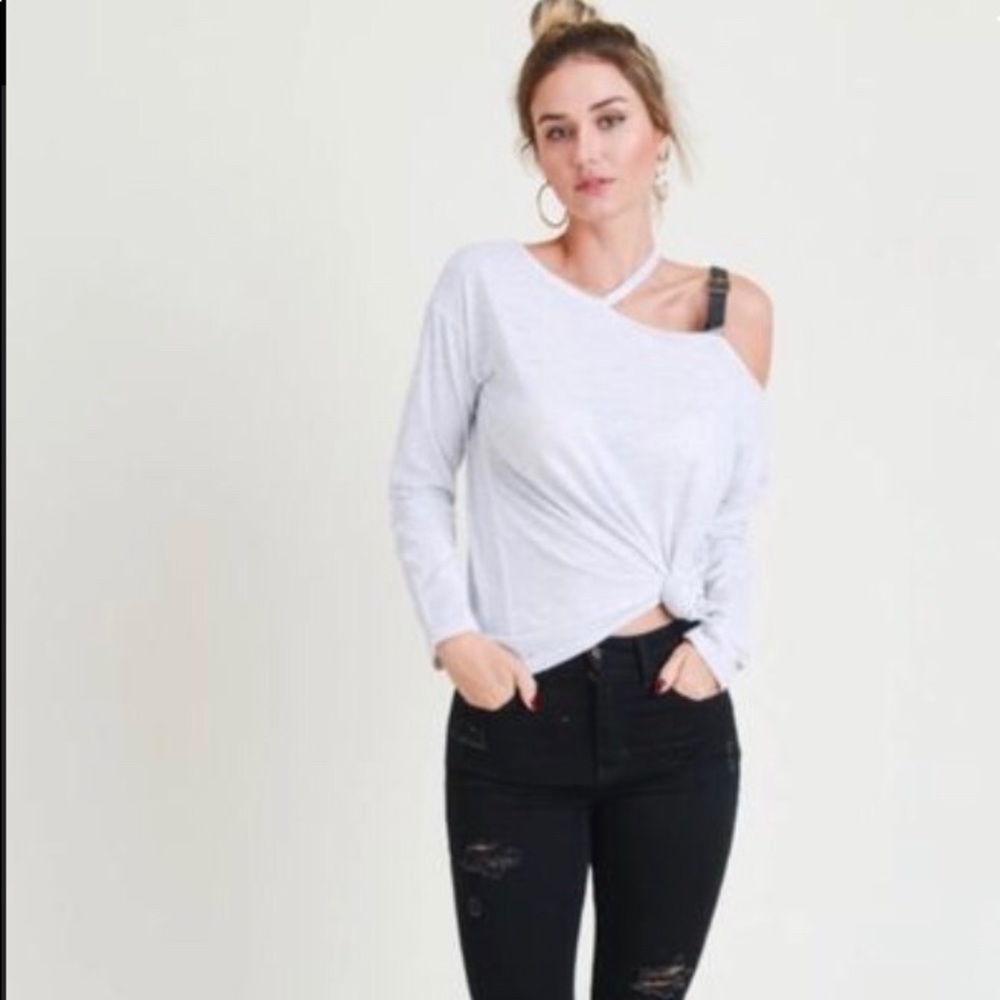 Leather Belted Shoulder Top